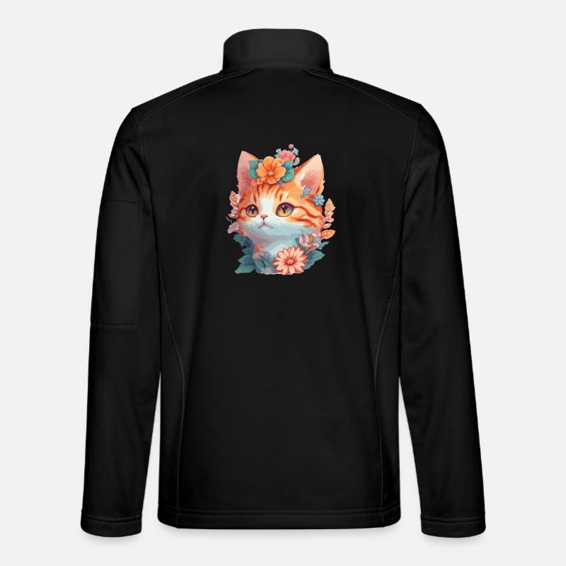Rote Katze mit Blumen - Unisex Softshelljacke - Schwarz