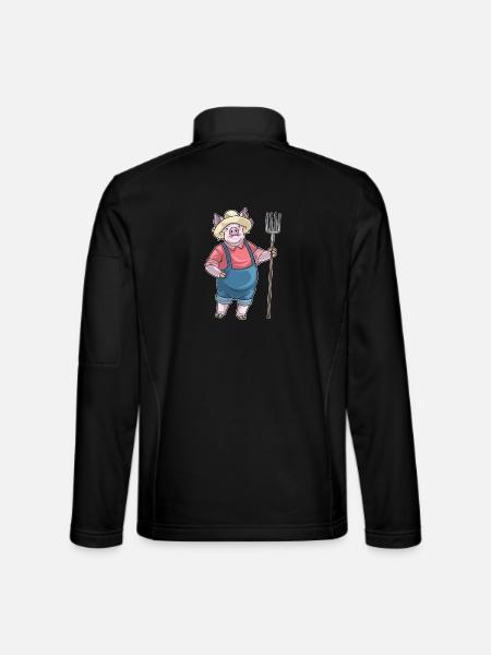 Schwein Landwirt Mistgabel Bauernhof - Unisex Softshelljacke - Schwarz - Hinten