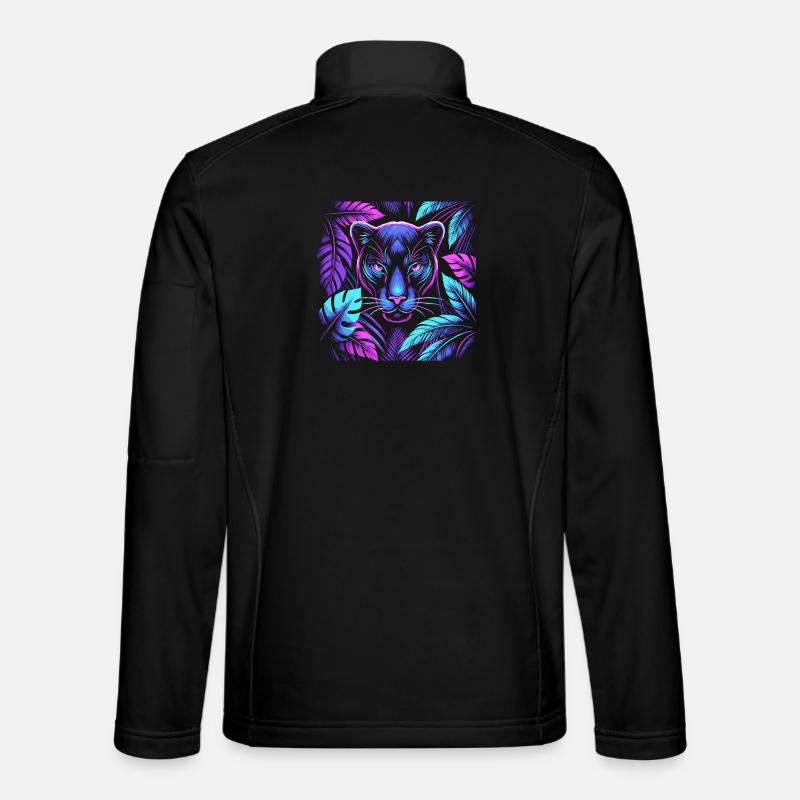 Lebendiger Panther mit tropischen Blättern Design - Unisex Softshelljacke - Schwarz