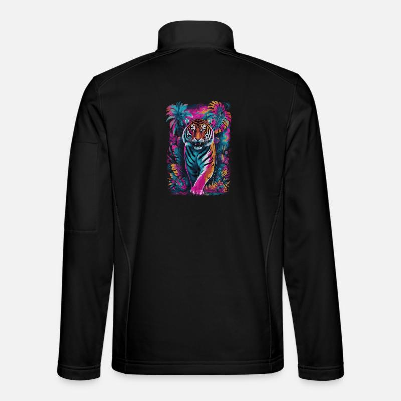 Psychedelischer Tiger im lebendigen Dschungel-Design Unisex Softshelljacke