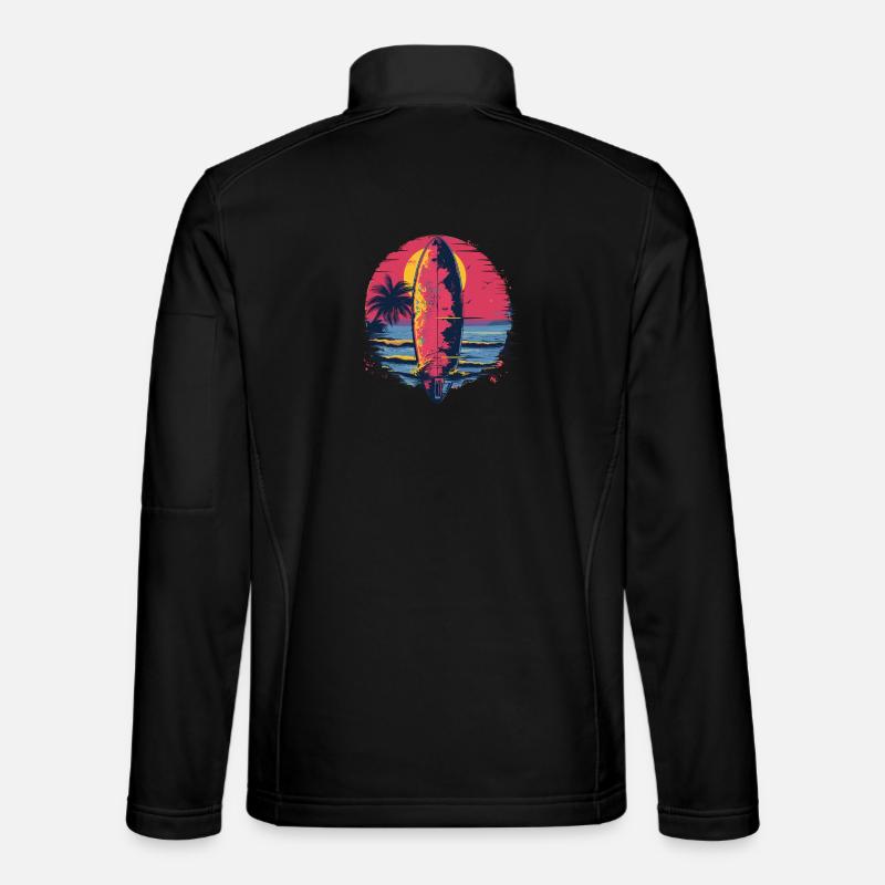 Surfbrett Synthwave - Unisex Softshelljacke - Schwarz