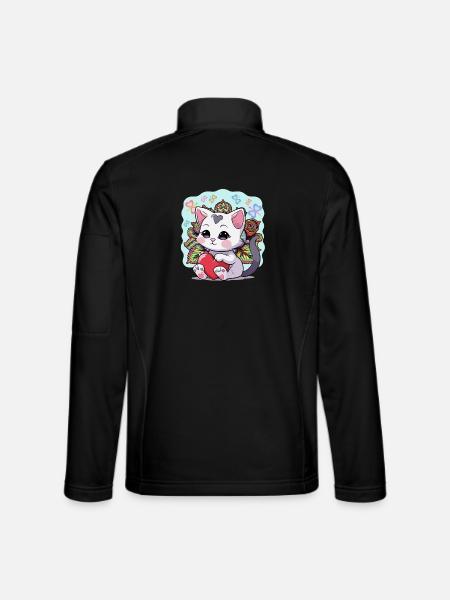 Indian Cat Cats Heart Hearts Indian Kitten - Unisex Softshell Jacket - black - Back