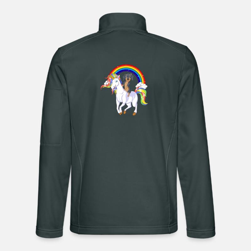 Funny Dachshund Riding Unicorn on Rainbow Magical  Unisex Softshell Jacket