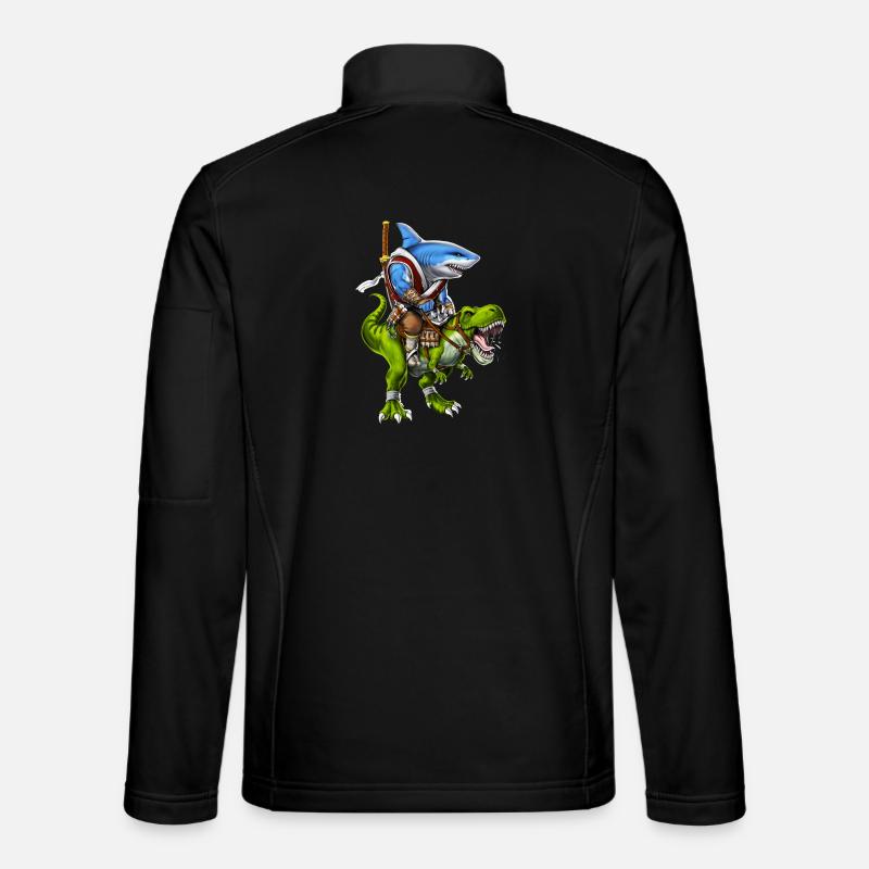 Requin samouraï chevauchant un dinosaure T-Rex - Veste en tissu softshell Unisexe - noir