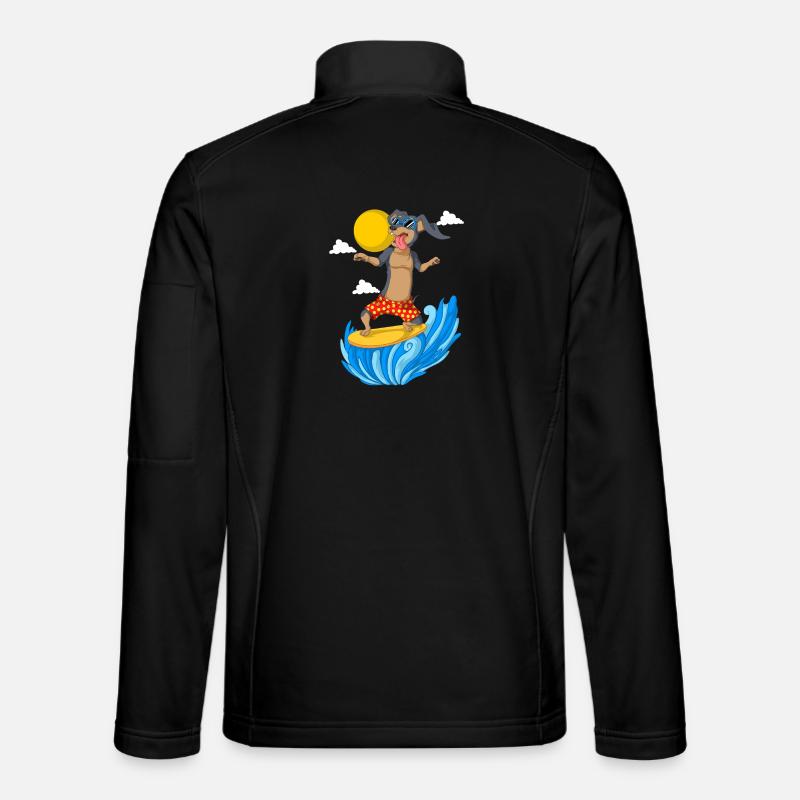 Surfing Dachshund in Summer Attire - Unisex Softshell Jacket - black