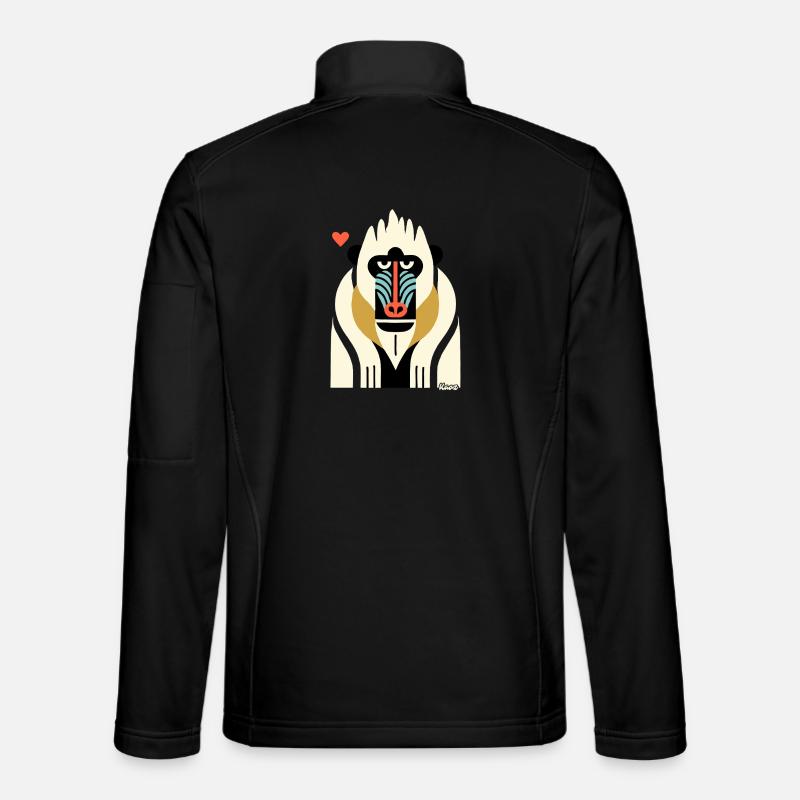 Bold Tribal Mandrill Monkey Illustration - Unisex Softshell Jacket - black