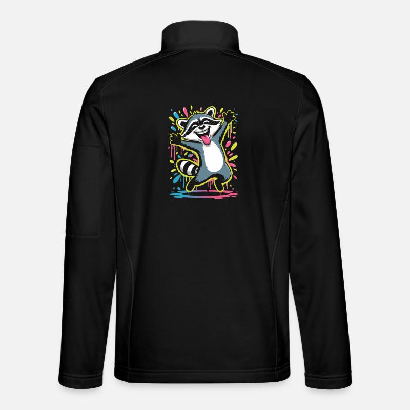 Fröhlicher Waschbär Mit Farbklecksen - Unisex Softshelljacke - Schwarz