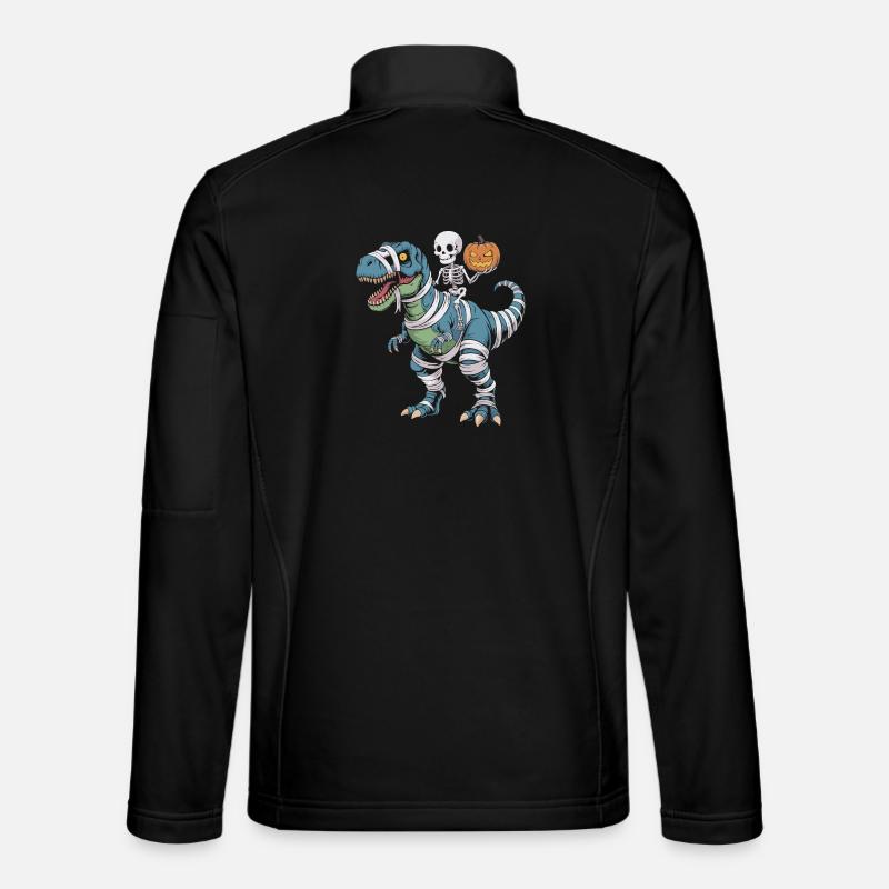 T-Rex d’Halloween avec skellet et citrouille - Veste en tissu softshell Unisexe - noir