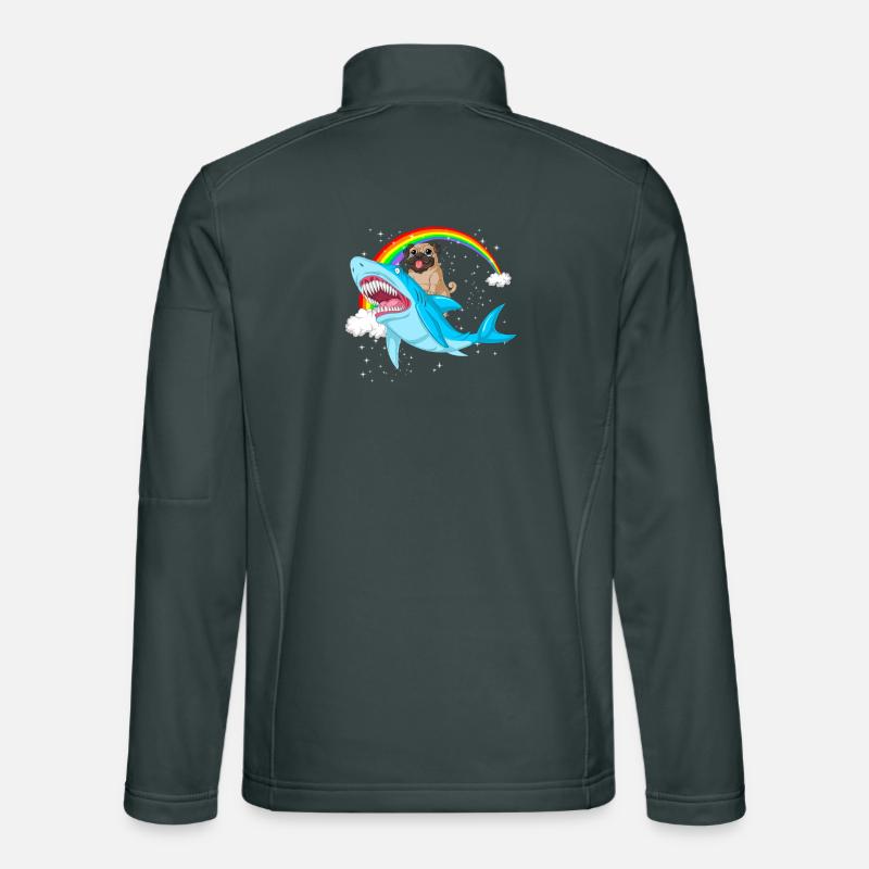 pug riding shark rainbow  Unisex Softshell Jacket