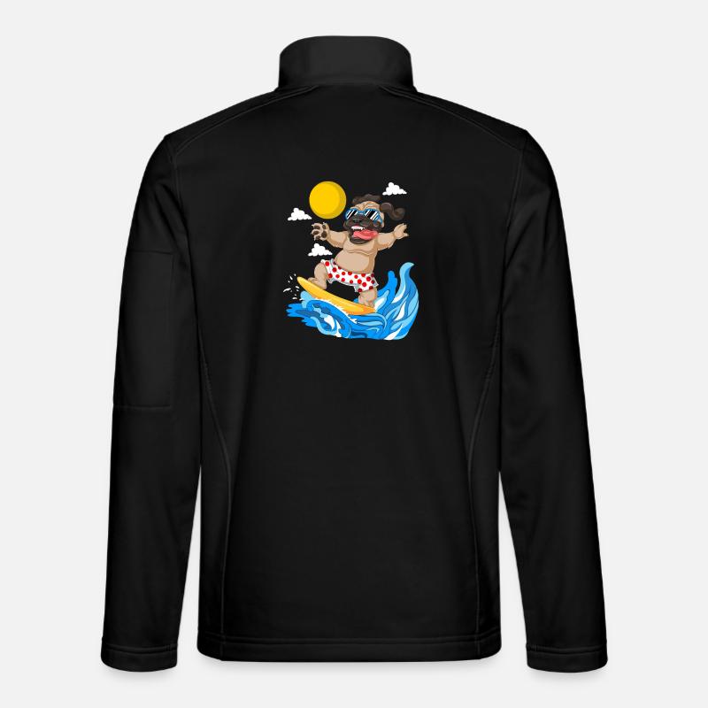 Pug Surfing Summer Beach Tee - Unisex Softshell Jacket - black