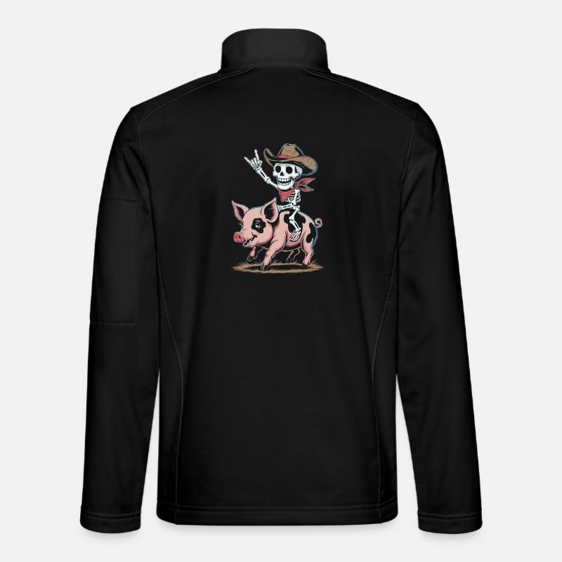 Skeleton cowboy rides pig - Unisex Softshell Jacket - black