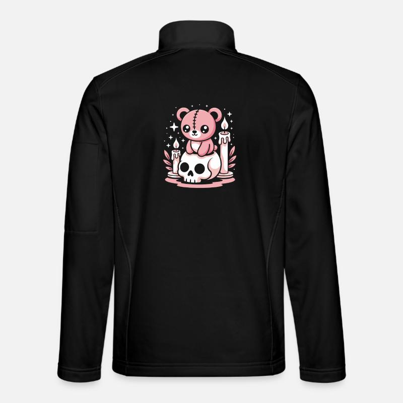 Kawaii Pastel Goth Patched Bear - Unisex Softshell Jacket - black