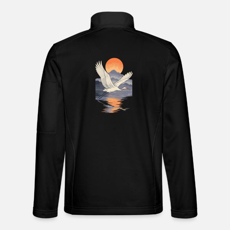 Crane Flying at Sunset Reflection - Unisex Softshell Jacket - black