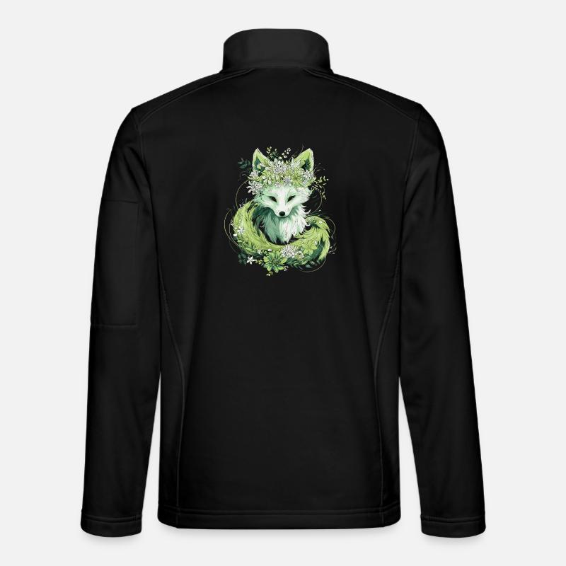 Kitsune renard boho fleurs naturelles - Veste en tissu softshell Unisexe - noir