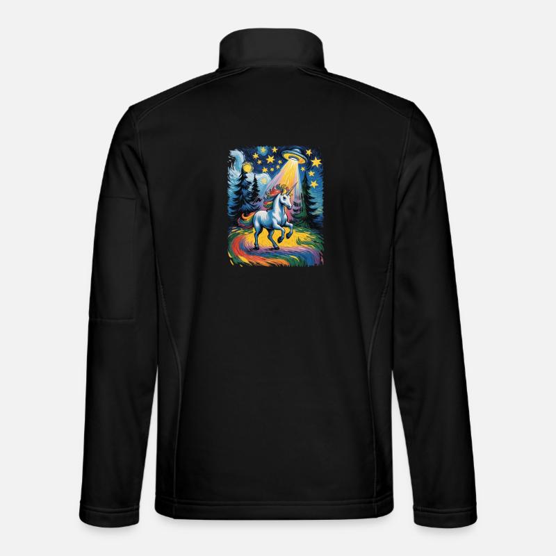Glowing unicorn in a starry rush Unisex Softshell Jacket