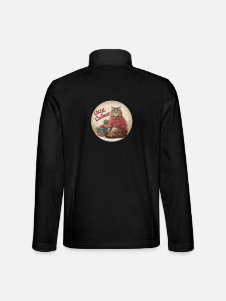 Weihnachtskatzen-Shirt Cozy Tabby im Weihnachtsmann-Pullover - Unisex Softshelljacke - Schwarz
