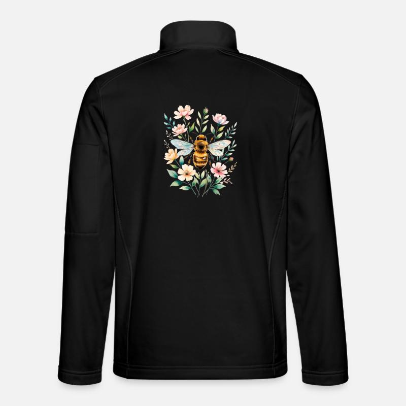 Biene im Blütenrahmen - Unisex Softshelljacke - Schwarz