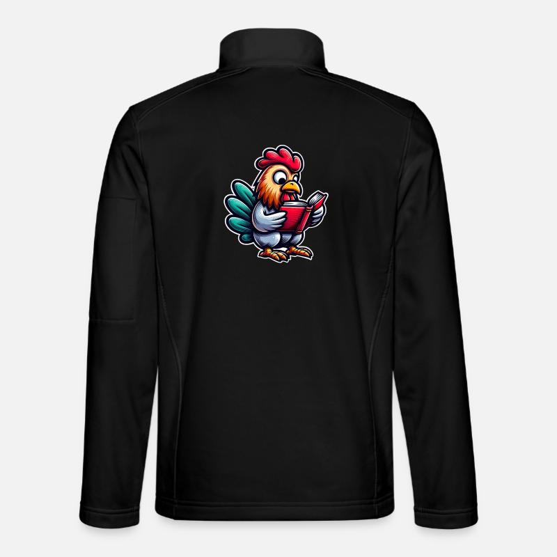 Reading rooster in comic style - Unisex Softshell Jacket - black