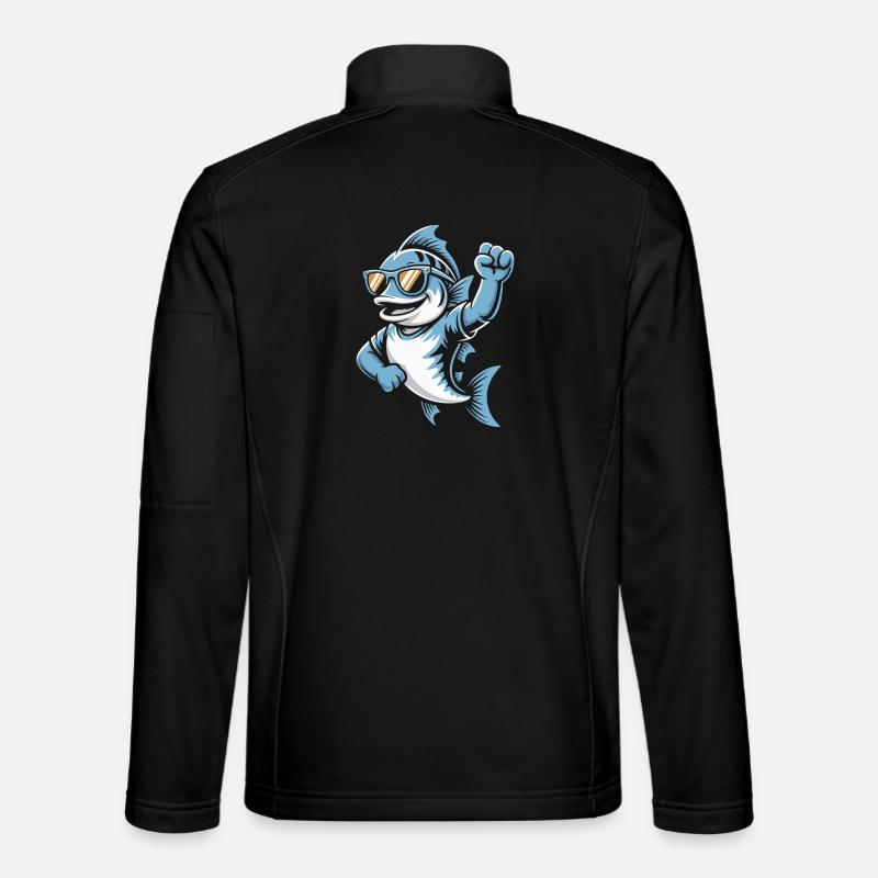 Shark with sunglasses cheering - Unisex Softshell Jacket - black