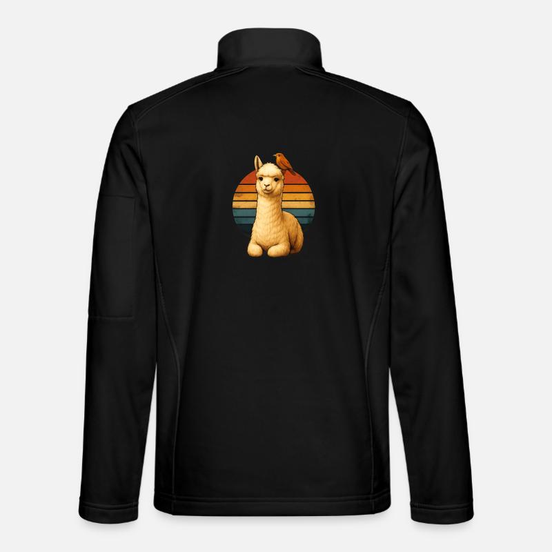 Alpaka Vogel Retro Tierfreunde - Unisex Softshelljacke - Schwarz