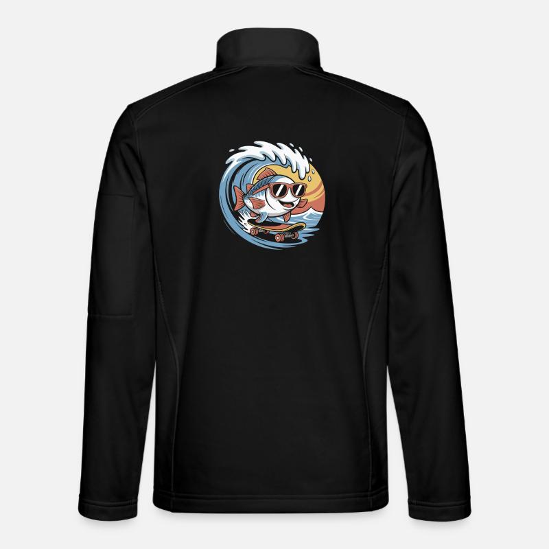 Surfender Fisch mit Sonnenbrille - Unisex Softshelljacke - Schwarz