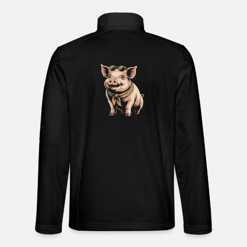 Sunglasses Pig with Scarf - Unisex Softshell Jacket - black