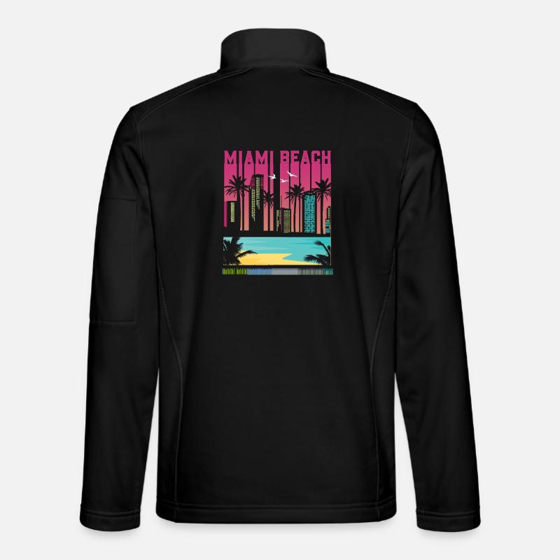 Miami Beach Sunset Palms Skyline - Unisex Softshell Jacket - black