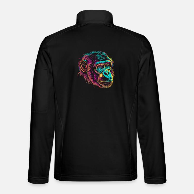 Bunter Affenkopf im Popart-Linienstil - Unisex Softshelljacke - Schwarz