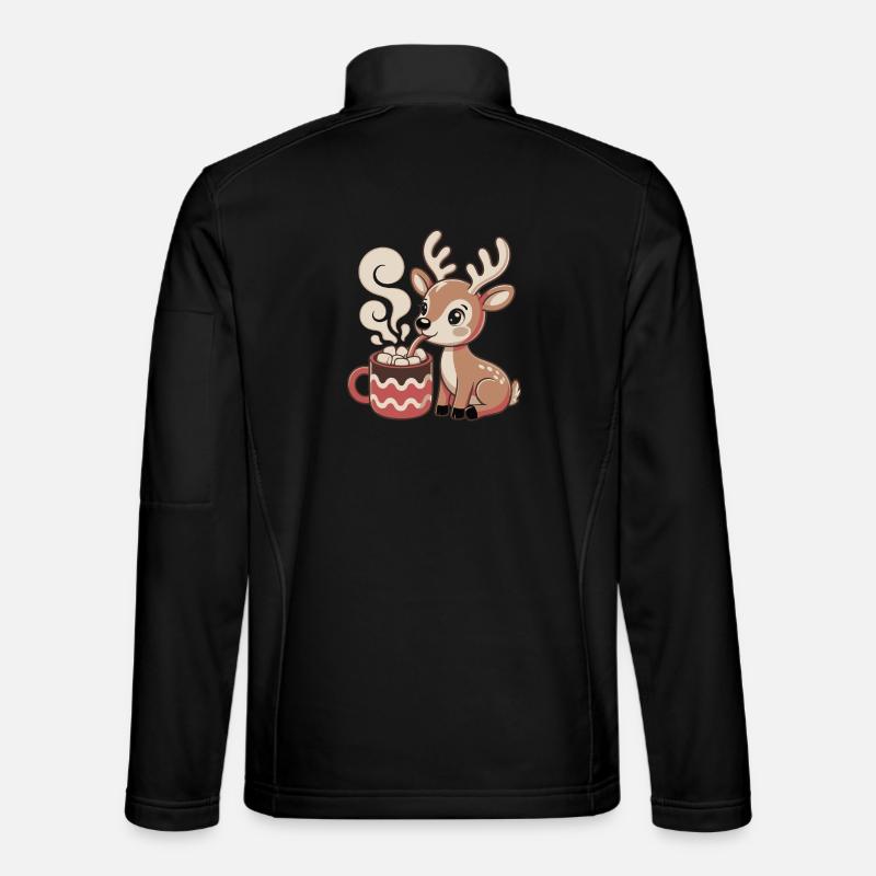 Cuddly deer drinks cocoa - Unisex Softshell Jacket - black