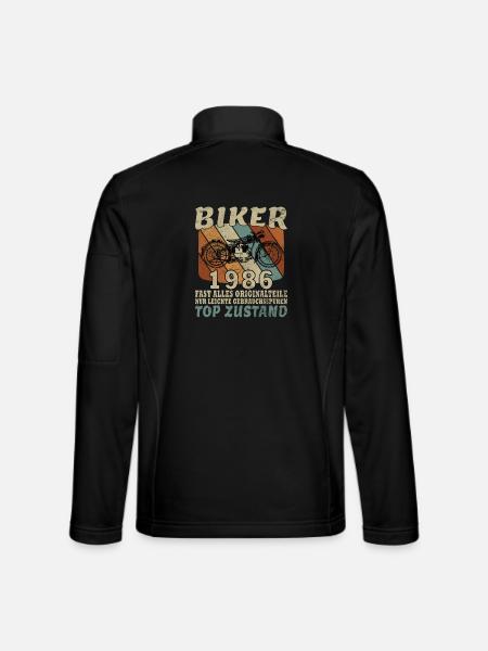 Vintage 1986 Born Motorcycle Birthday Gift - Unisex Softshell Jacket - black