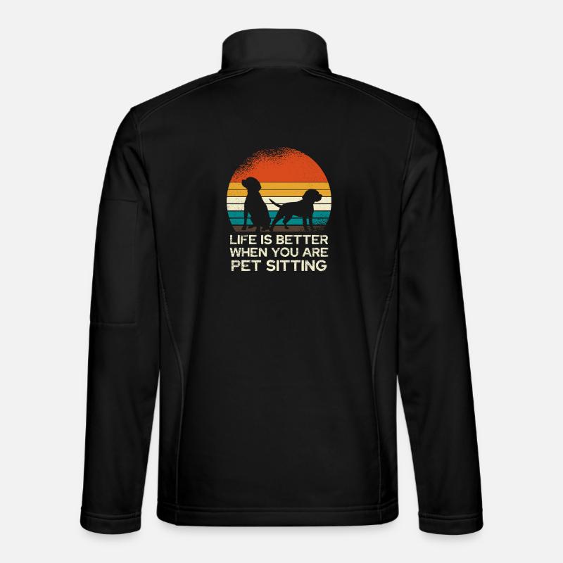 Retro Dog Sitting Sunset - Unisex Softshell Jacket - black