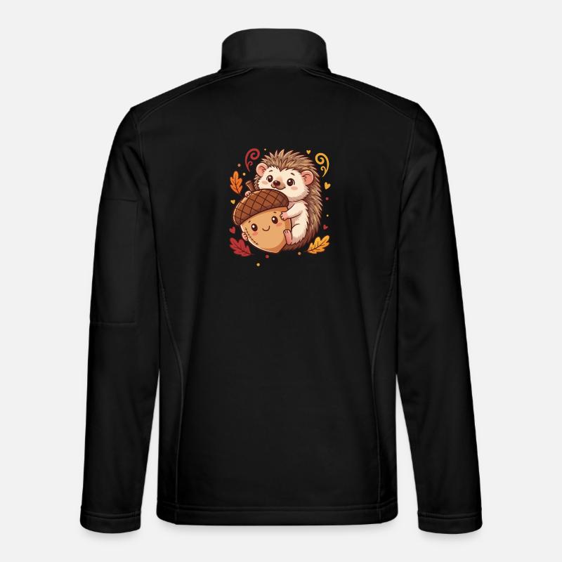 Süßer Igel mit Eichel Herbst - Unisex Softshelljacke - Schwarz