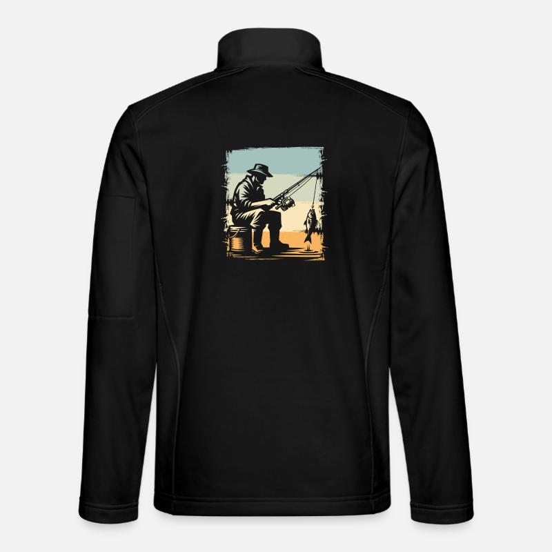 Fischer am Meeresufer im Retrostil - Unisex Softshelljacke - Schwarz