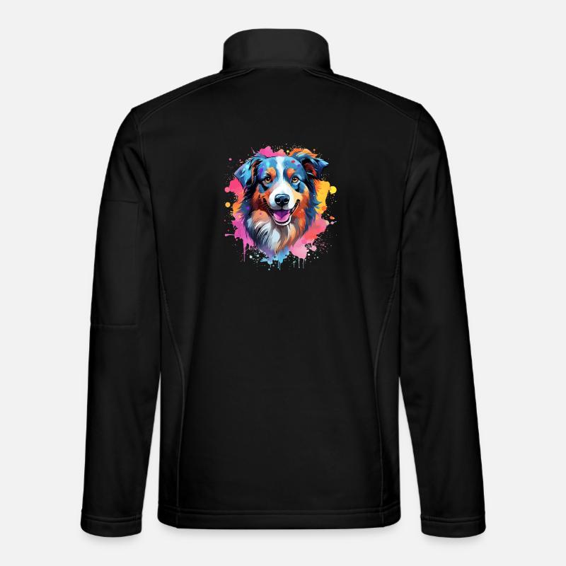 Colorful Splash Art Australian Shepherd Dog Unisex Softshell Jacket