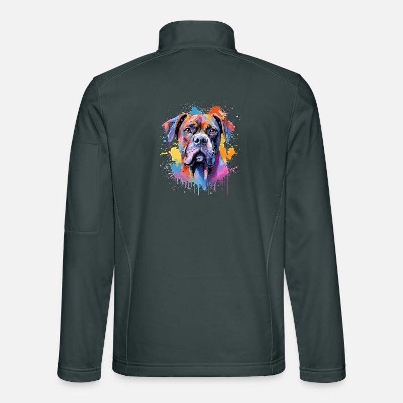 Chien boxer coloré à l’art éclaboussé Veste en tissu softshell Unisexe