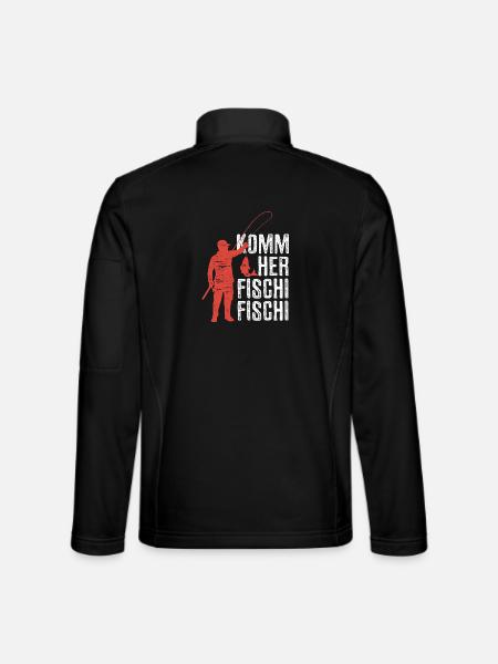 Komm her Fischi Fischi - Angler - Angeln - Unisex Softshelljacke - Schwarz - Hinten