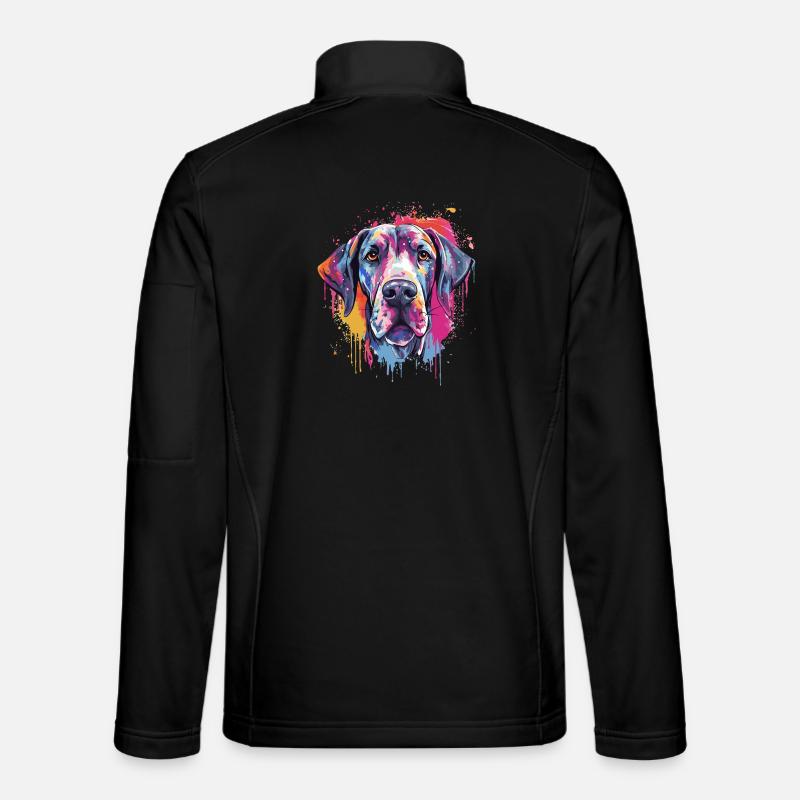 Bunte Hundesplash-Kunst Deutsche Dogge - Unisex Softshelljacke - Schwarz