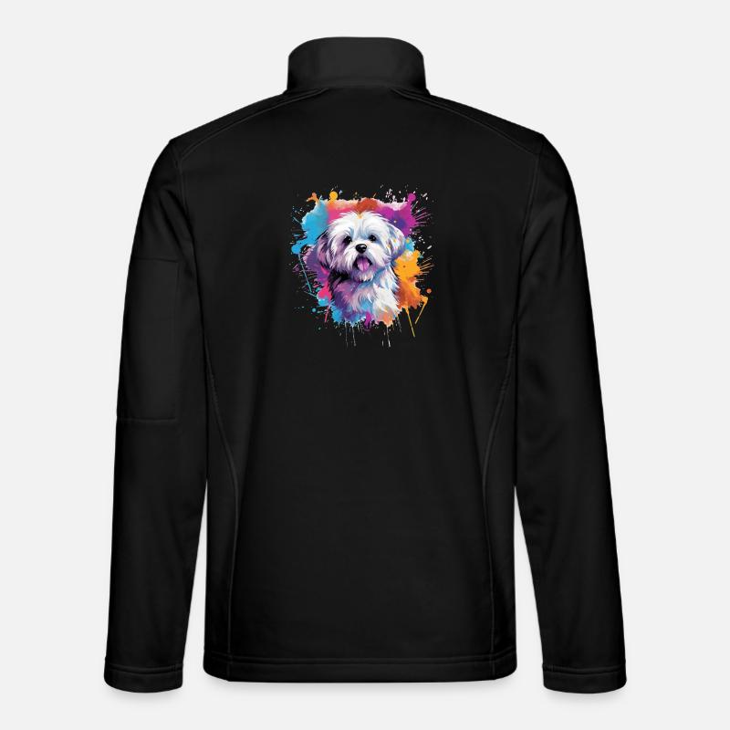 Farbenfrohe Spritzkunst Malteserhund Unisex Softshelljacke