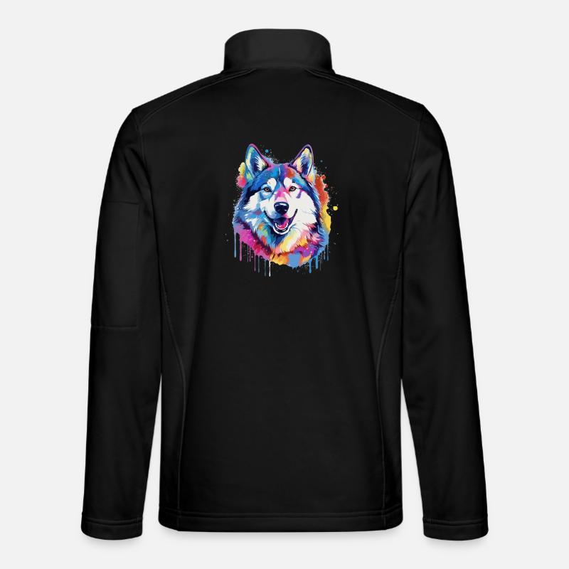 Chien Husky Coloré avec des éclaboussures Veste en tissu softshell Unisexe