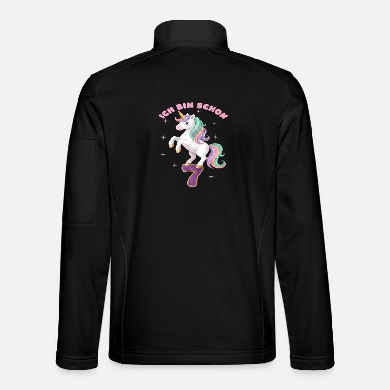 7. Geburtstag Einhorn Mädchen Ich bin schon 7 - Unisex Softshelljacke - Schwarz