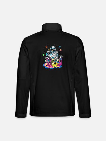 Psychedelische Astronauten-Schmelz-Regenbogen-Weltraum-Schleimkunst - Unisex Softshelljacke - Schwarz - Hinten
