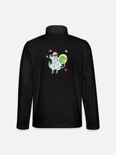 Astronaut Riding T-Rex Dinosaur in Outer Space Art - Unisex Softshell Jacket - black - Back