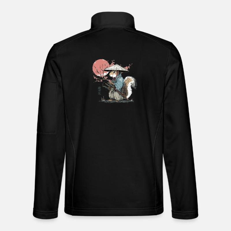 Squirrel Samurai in Sakura Robes - Unisex Softshell Jacket - black