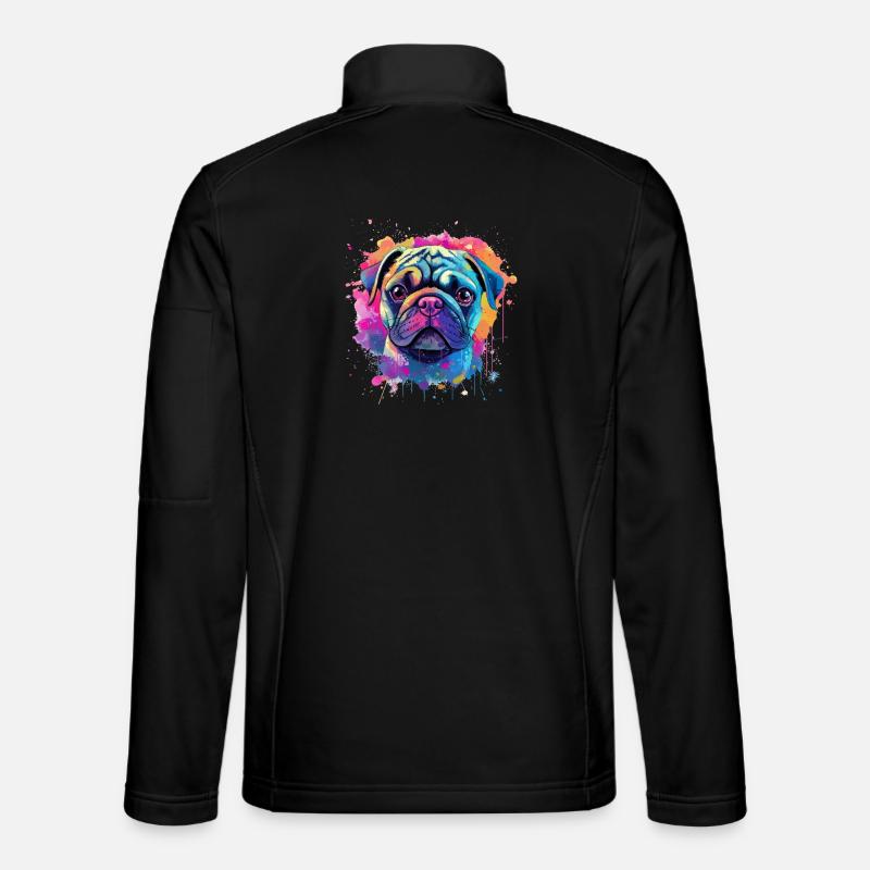 Vibrant Pug Splash Portrait - Unisex Softshell Jacket - black