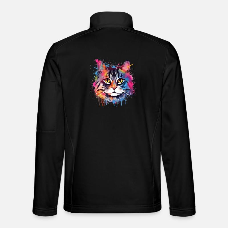 Bunte Splash-Art: Amerikanischer Bobtail-Katzenkopf - Unisex Softshelljacke - Schwarz