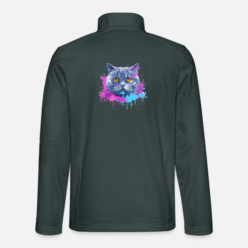 Bunte Splash-Kunst Britisches Kurzhaar-Katzengesicht Unisex Softshelljacke