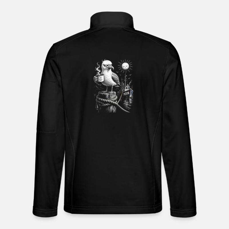 MOIN – Grummeliges Möwe mit Kaffee - Veste en tissu softshell Unisexe - noir