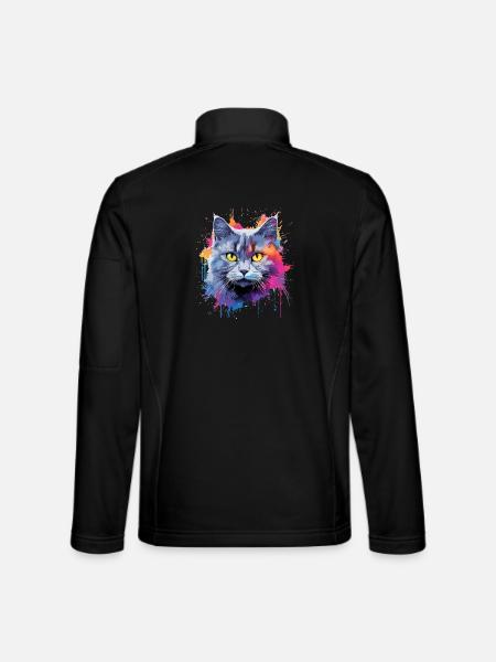 Bunte Chartreux Katzengesicht-Splash-Art - Unisex Softshelljacke - Schwarz