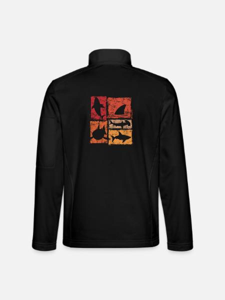 Hai Silhouetten in Perspektive Grafik - Unisex Softshelljacke - Schwarz - Hinten