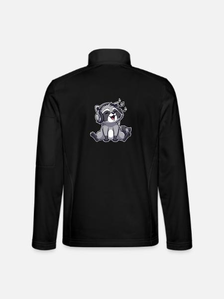 Raccoon Singing Listening to Music - Unisex Softshell Jacket - black - Back